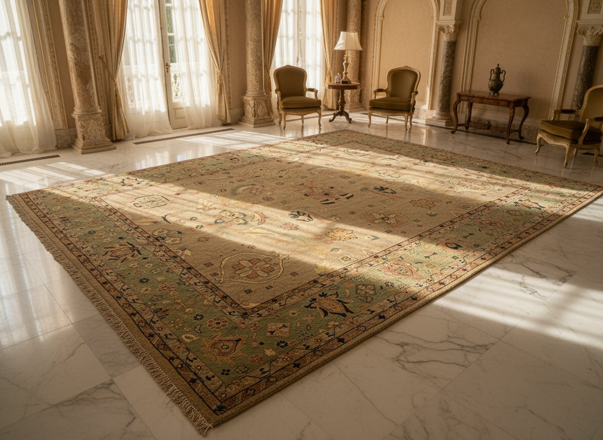 9'x12' Hand-Knotted 100% Wool Pile Hamadane Design Carpet - Area Rug