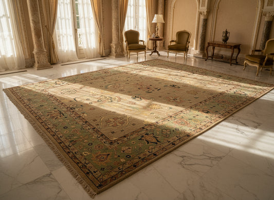 9'x12' Hand-Knotted 100% Wool Pile Hamadane Design Carpet - Area Rug