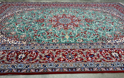 6'9"x10' Extra-Fine Hand-Knotted Wool & Silk Blend Isfahane Area Rug - Signed