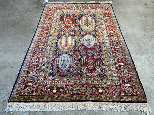 3'x4'5" Exquisite Fine Hand-Knotted 100% Silk Hereke Area Rug