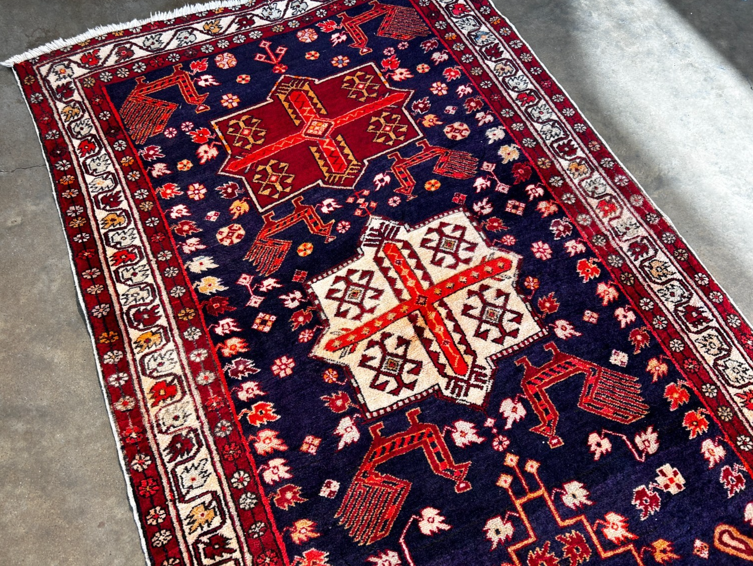 3'7" x 10'7'' Hand-Knotted 100% Lamb Wool Pile Goravane Area Rug