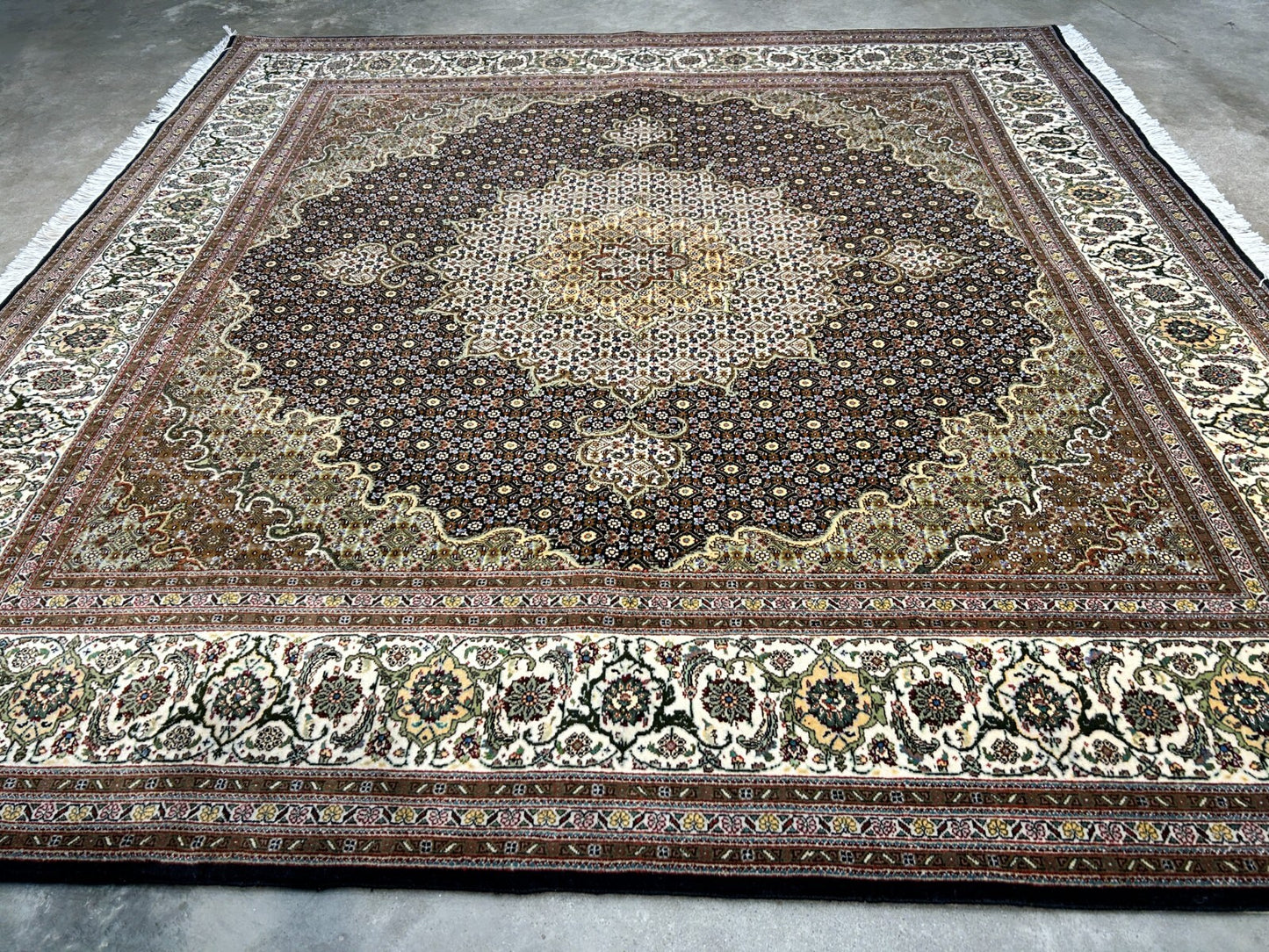 6'6"x6'8" Very Fine Hand-Knotted Wool & Silk Tabrize Rug