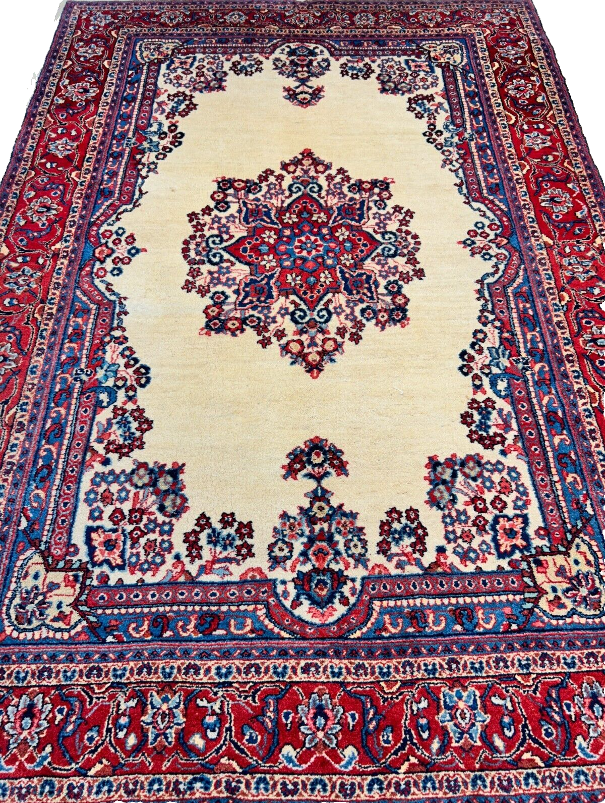 6'2"x9' Hand-Knotted 100% Wool Pile Sarouke Carpet - Area Rug