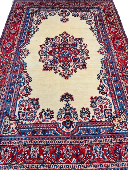 6'2"x9' Hand-Knotted 100% Wool Pile Sarouke Carpet - Area Rug