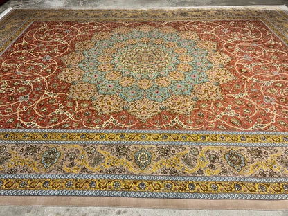 9'9"x13'4" Exquisite Signed Hand-Knotted 100% Silk Qume Rug