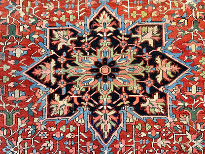 Collector Item - 9'6"x12' Antique Fine Lamb Wool Herize Serapy Hand-Knotted Rug