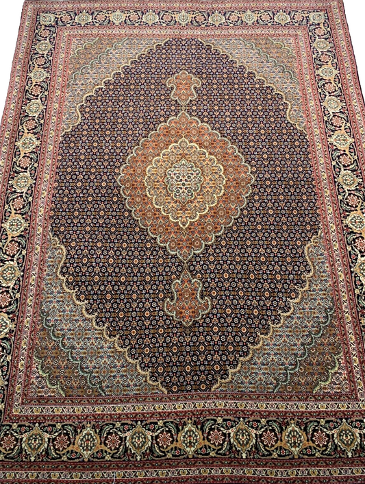5'x6'7" Fine Hand-Knotted Wool & Silk Blend Tabrize Mahi Carpet - Area Rug