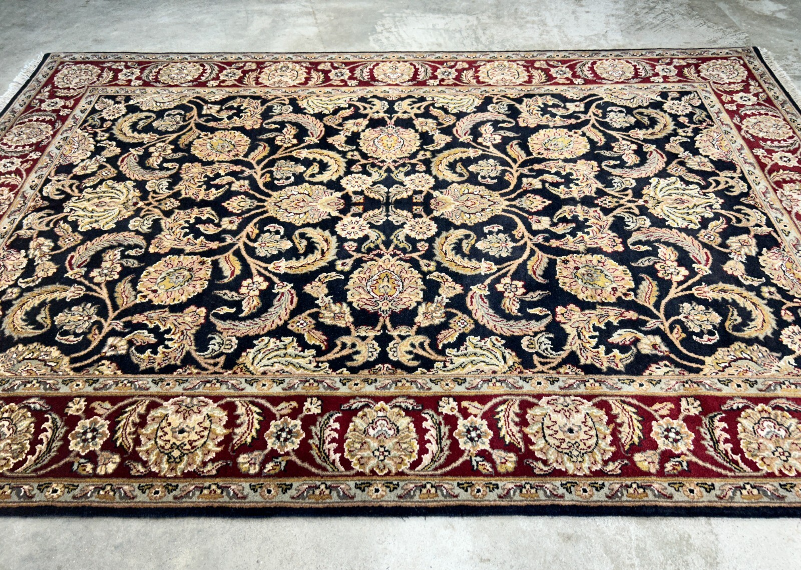 6'2"x9'4'' Hand-Knotted 100% Wool Pile Indo-Agra Area Rug - Area Carpet