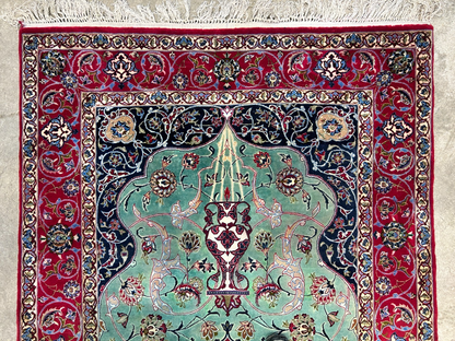 Collector Item-Fine 3'7"x5'9" Antique Hand-Knotted 100% Wool Isfahane Prayer Rug