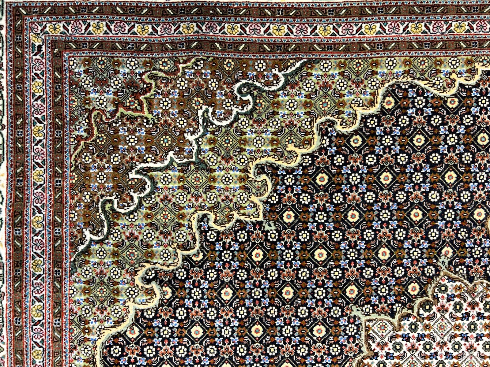 6'6"x6'8" Very Fine Hand-Knotted Wool & Silk Tabrize Rug