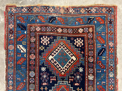4'1"x7'2" Antique Hand-Knotted 100% Wool Pile Kazak Caucasian Area Rug - Carpet