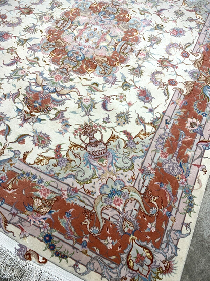 5'x6'8" Very Fine Hand-Knotted Wool & Silk Blend Tabrize Carpet - Area Rug