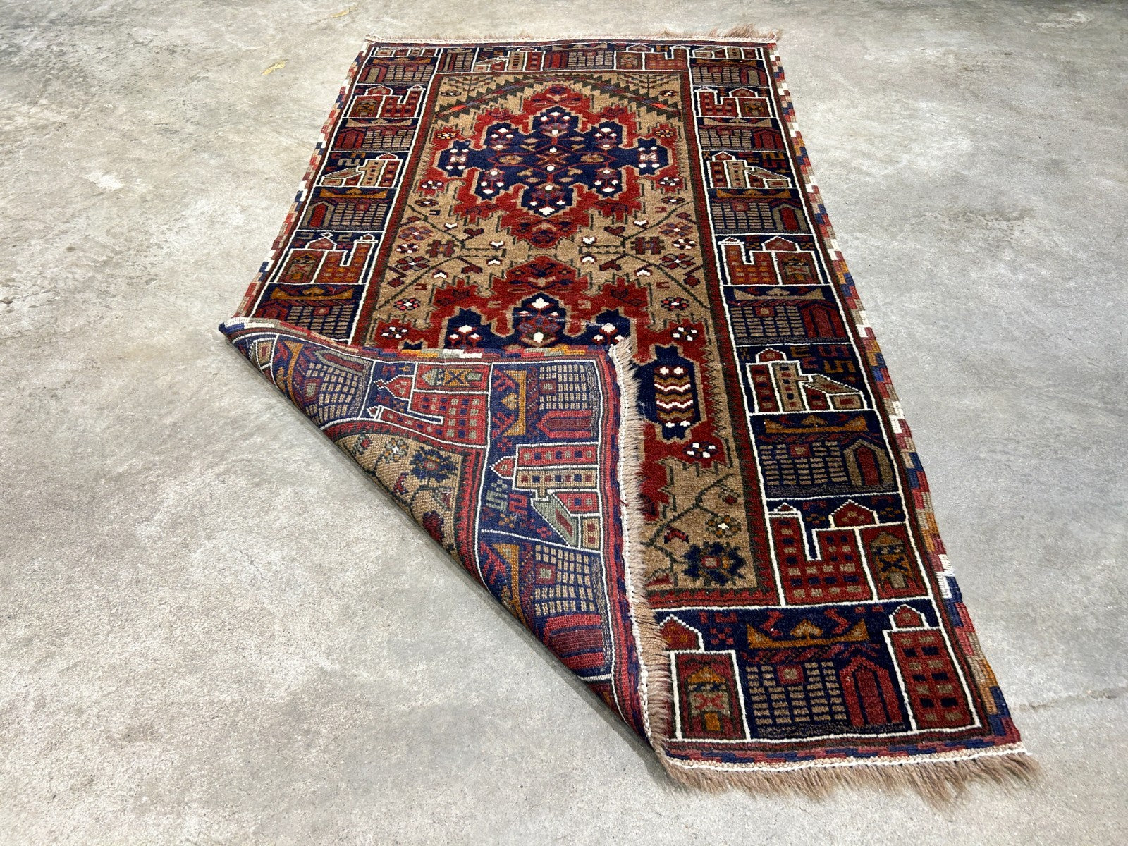 3'x4'2" Antique Hand-Knotted 100% Wool Pile Afghan Rug