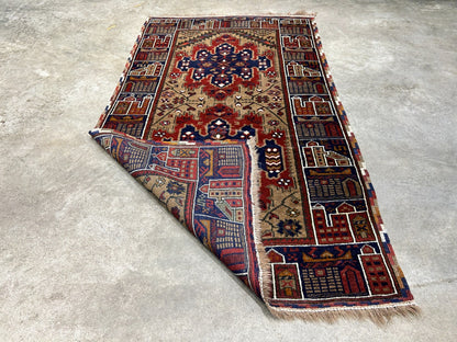 3'x4'2" Antique Hand-Knotted 100% Wool Pile Afghan Rug