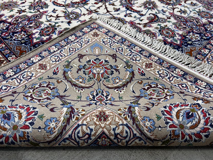  8'6"x12'1'' Very Fine Silk & Wool Isfahane Area Rug - Area Carpet