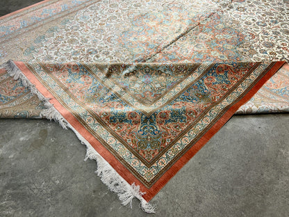 9'10"x13' Exquisite Signed Hand-Knotted 100% Silk Qume Rug