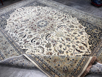 8'1"x12'1" Very Fine Hand-Knotted 100% Wool India Naine Rug - Area Carpet