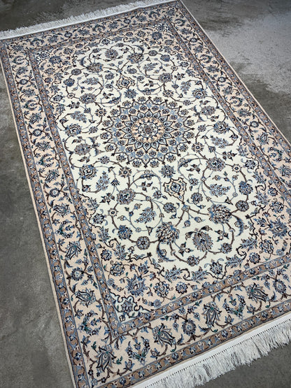 4'x6'4" Fine Hand-Knotted Wool & Silk Blend Naine Carpet - Area Rug
