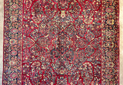 9'3"x12'7" Antique Fine Lamb Wool Sarouke Rug Hand-knotted Carpet