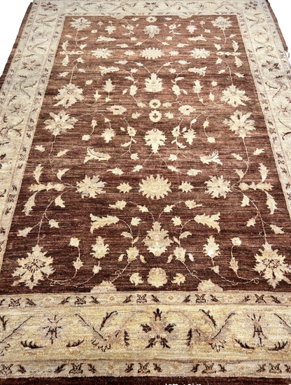 6'7"x9'5" Hand-Knotted 100% Wool Pile Pishawar Oushak Carpet - Area Rug