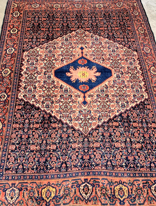 4'10"x7' Antique Pre-1900 Hand-knotted Geometric Kurdish Seneh Area Rug