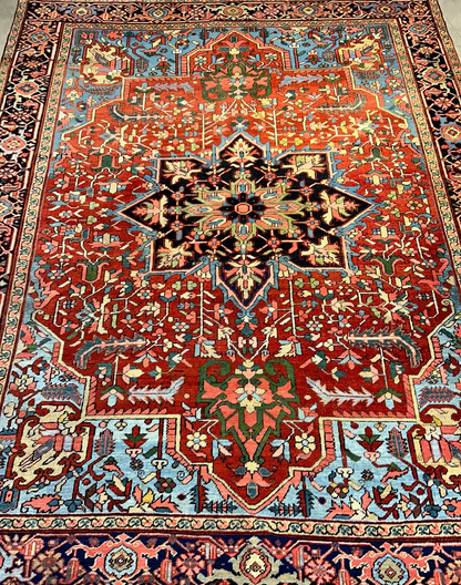 Collector Item - 9'6"x12' Antique Fine Lamb Wool Herize Serapy Hand-Knotted Rug
