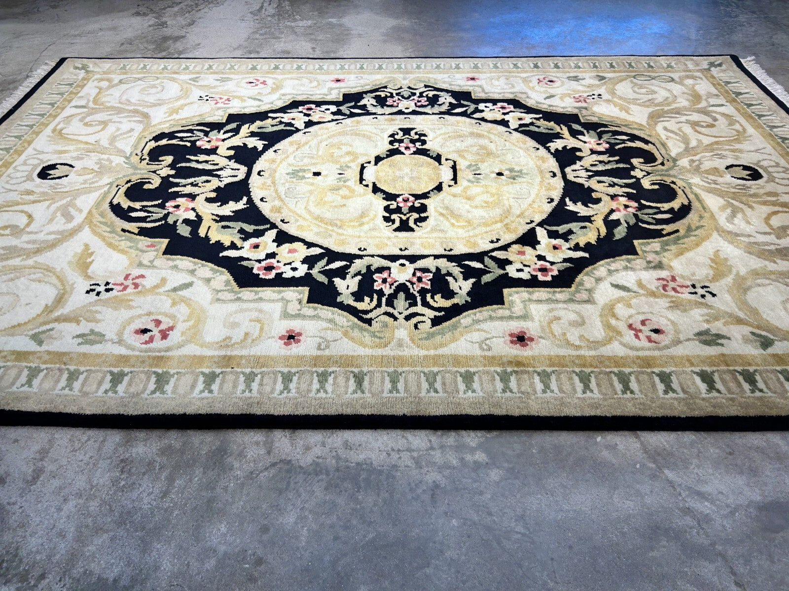 6'1"x9'2" Hand-Knotted 100% Wool Pile Aubusson Carpet - Area Rug