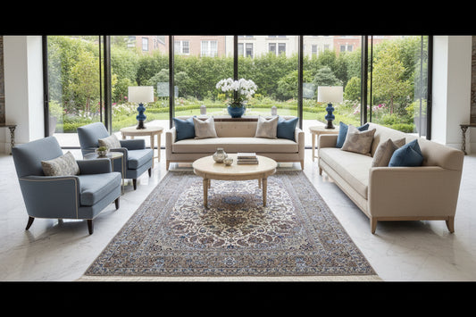 6'9"x10'6" Very Fine Hand-Knotted Wool & Silk Isfahane Rug - Area Carpet