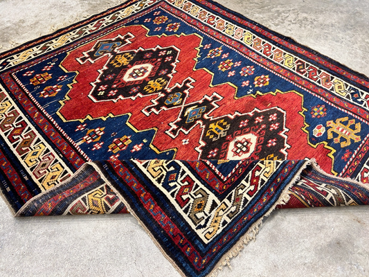 3'6"x4'1" Antique Hand-Knotted 100% Wool Pile Caucasian Rug