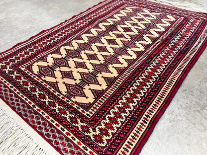 2'10"x4'2" Hand-Knotted 100% Wool Pile Bokhara Rug