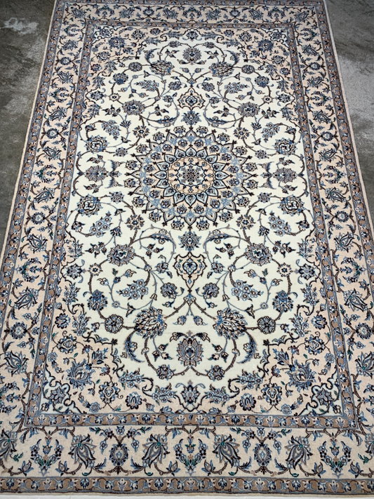 4'x6'4" Fine Hand-Knotted Wool & Silk Blend Naine Carpet - Area Rug