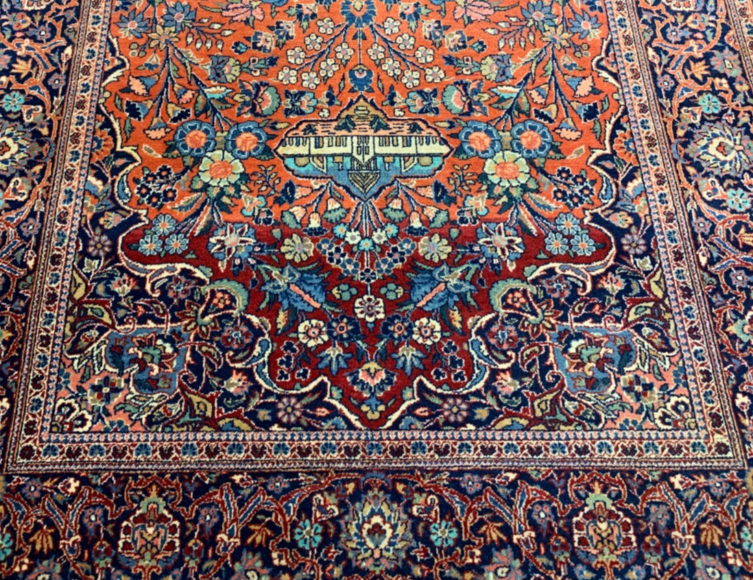Collector Item -  4'5" x 6'8'' Antique Hand-Knotted 100% Wool Kashane Rug