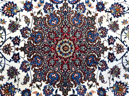 6'9"x10'3" Extra-Fine Hand-Knotted Wool & Silk Blend Isfahane Area Rug - Signed