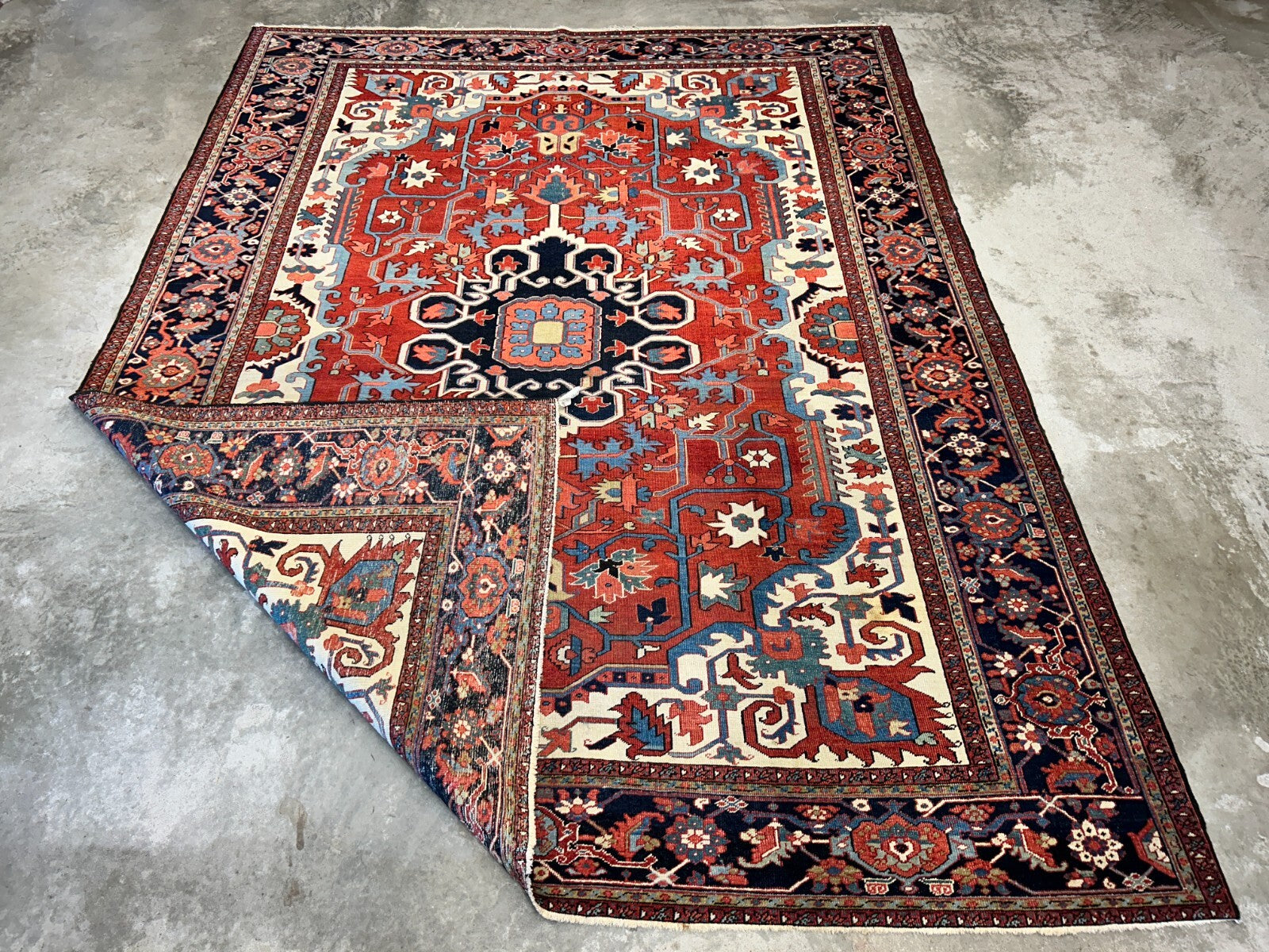 Collector Item - 9'x11'6" Hand-Knotted 100% Wool Pile Serapie Carpet - Area Rug