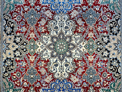 6'8"x10' Very Fine Hand-Knotted Wool & Silk Naine Rug - Area Carpet