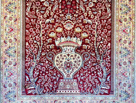 2'8"x4'1" Hand-Knotted 100% Silk Persiane Style Prayer Rug