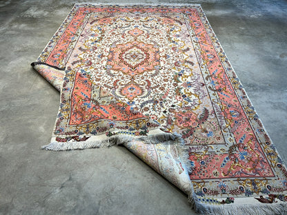 6'8"x10'3" Extra-Fine Signed Hand-Knotted Wool & Silk Tabrize Rug - Area Carpet