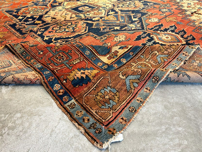 Collector Item - 9'8"x11'10 Antique Fine Wool Herize Serapy Hand-Knotted Rug