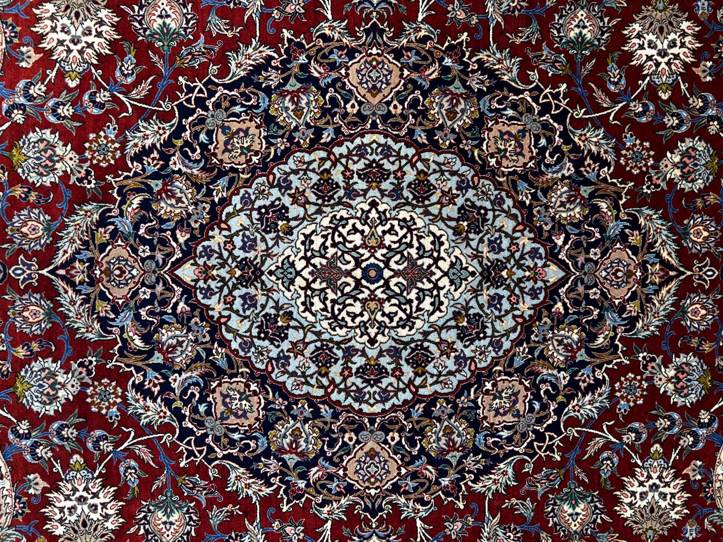 8'1"x11'9" Very Fine Hand-Knotted Wool & Silk Isfahane Area Rug - Signed