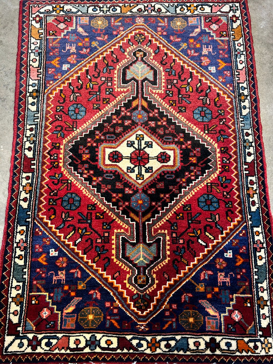 2'10"x4'2" Hand-Knotted 100% Wool Pile Hamadane Rug