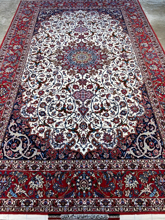 6'6"x10'2" Extra-Fine Hand-Knotted Wool & Silk  Isfahane Seirafian Rug - Signed