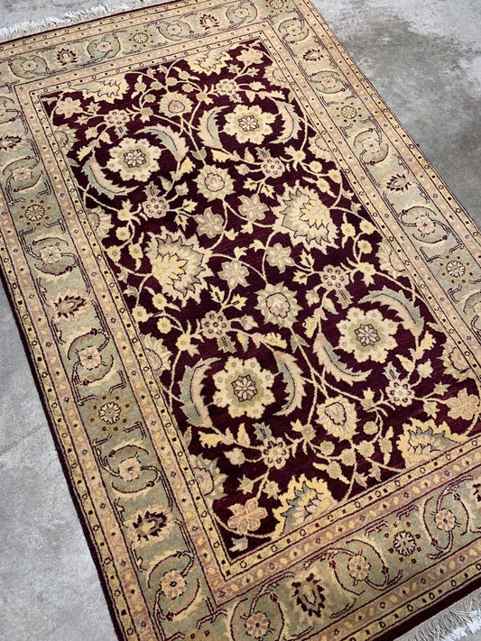 4' x 6' Very Fine Hand-Knotted 100% Wool Pile Indian Rug