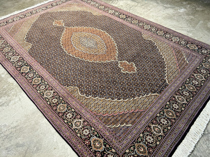 6'7"x9'9" Fine Hand-Knotted Wool & Silk Blend Tabrize Mahi Area Rug