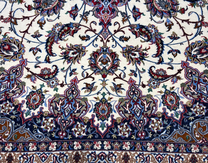 8'6"x12'1'' Very Fine Silk & Wool Isfahane Area Rug - Area Carpet