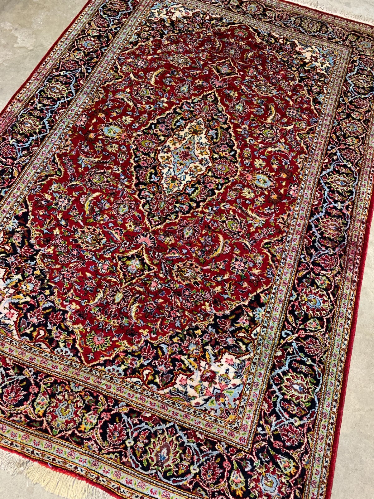4'4"x6'6" Collector Antique Hand-Knotted 100% Silk Kashane Rug