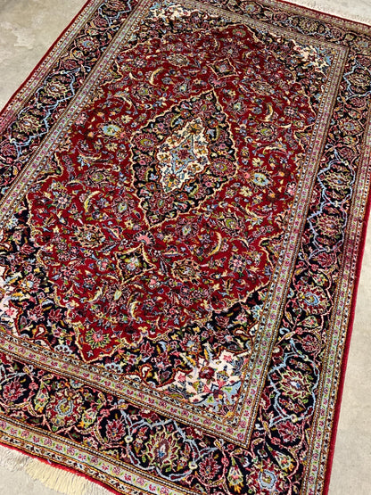 4'4"x6'6" Collector Antique Hand-Knotted 100% Silk Kashane Rug