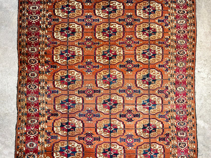 3'10"x6' Antique Hand-Knotted 100% Wool Pile Turkman Bokhara Rug