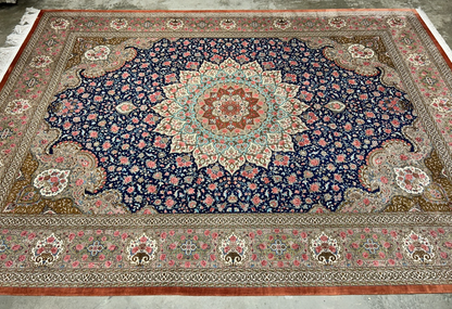 9'11"x13'6" Exquisite Signed Hand-Knotted 100% Silk Qume Rug