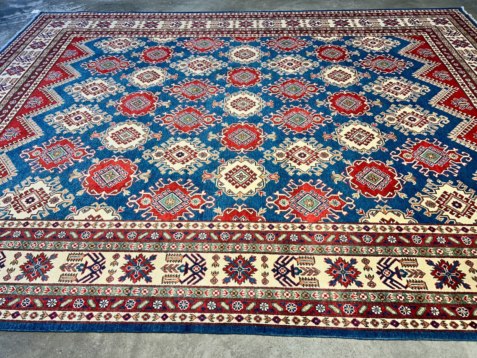 9'x12' Hand-Knotted 100% Wool Pile Kazak Rug