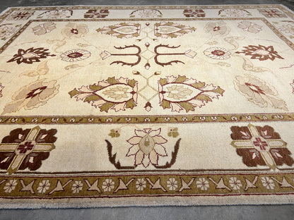 7'0"x9'3" Hand-Knotted 100% Wool Pile Indian Arut Carpet - Area Rug